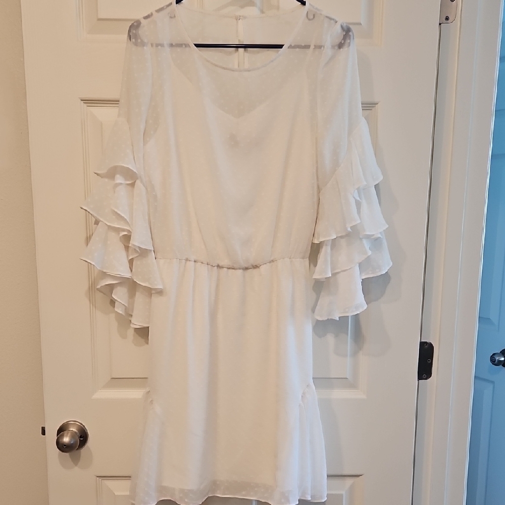 White House Black Market White Ruffle Sleeve Dress